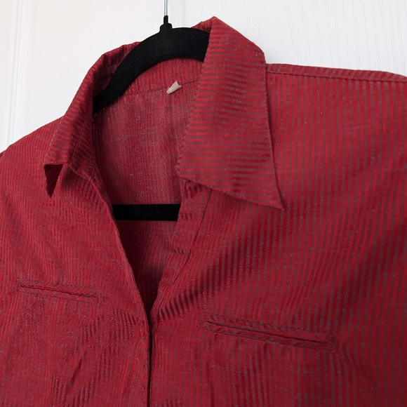 3/$15 Red & Navy striped button down shirt with short sleeves - Picture 2 of 10